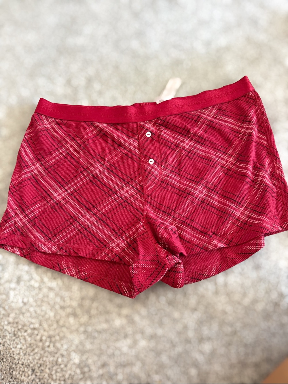Victoria's Secret Red Plaid Sleep Shorts large NEW